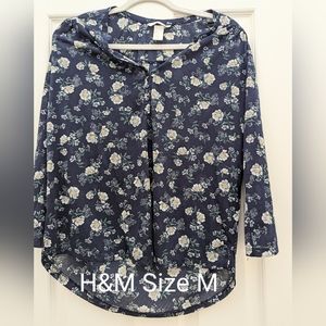 H&M Navy Blue Floral Blouse Size M